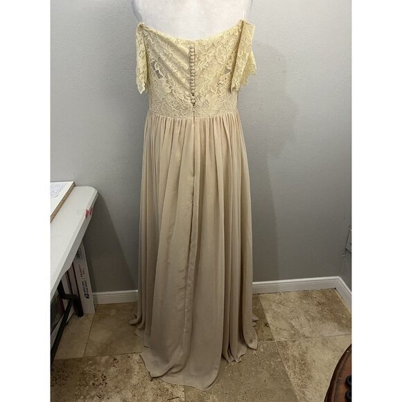 JJ’S House Dress Women 12 Formal Gown Champagne Lace Slit Long Lined Button Back - Picture 8 of 13